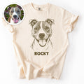 The Portrait Tee in Ivory with a portrait of a pit bull and the name Rocky